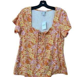 Rue21 Orange and Pink Floral Blouse